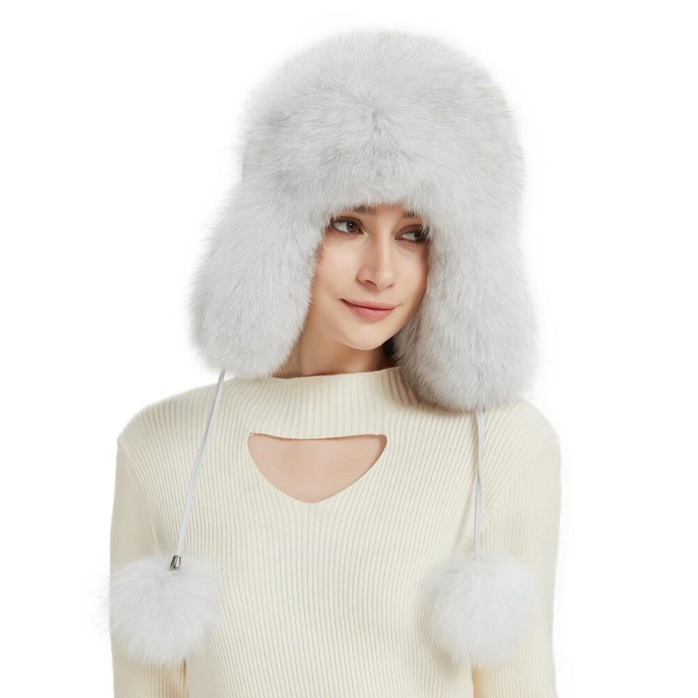 8065 Real Fur Trapper Hat Sheepskin Leather Aviator Hat Ear Flaps Ushanka